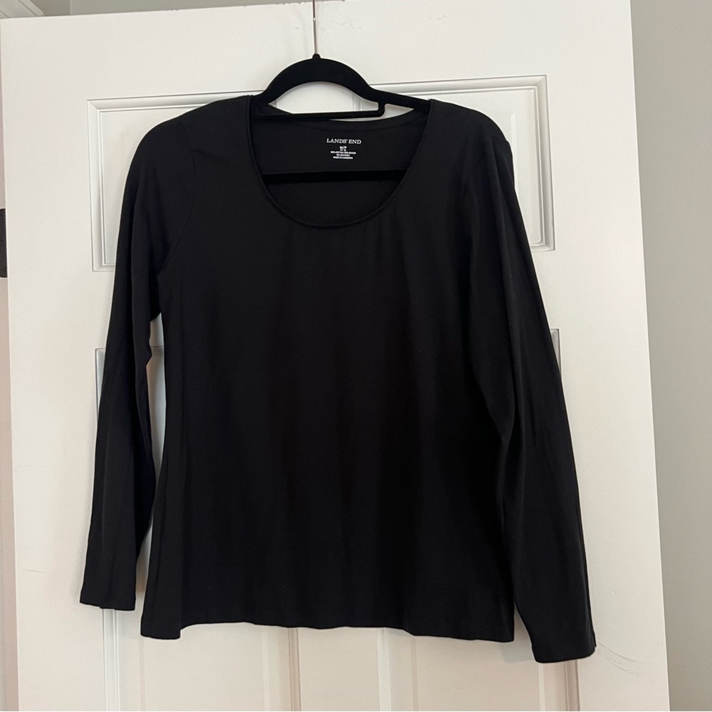 Lands End Black Long Sleeve T-Shirt - Petite Medium - Preowned EUC